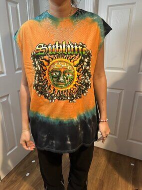 Sublime Upcycled Tie Dye Band Tee with Rhinestones